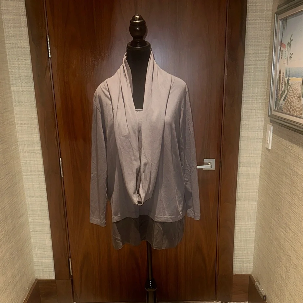 Elegant Gray Cowl Neck Women's Blouse